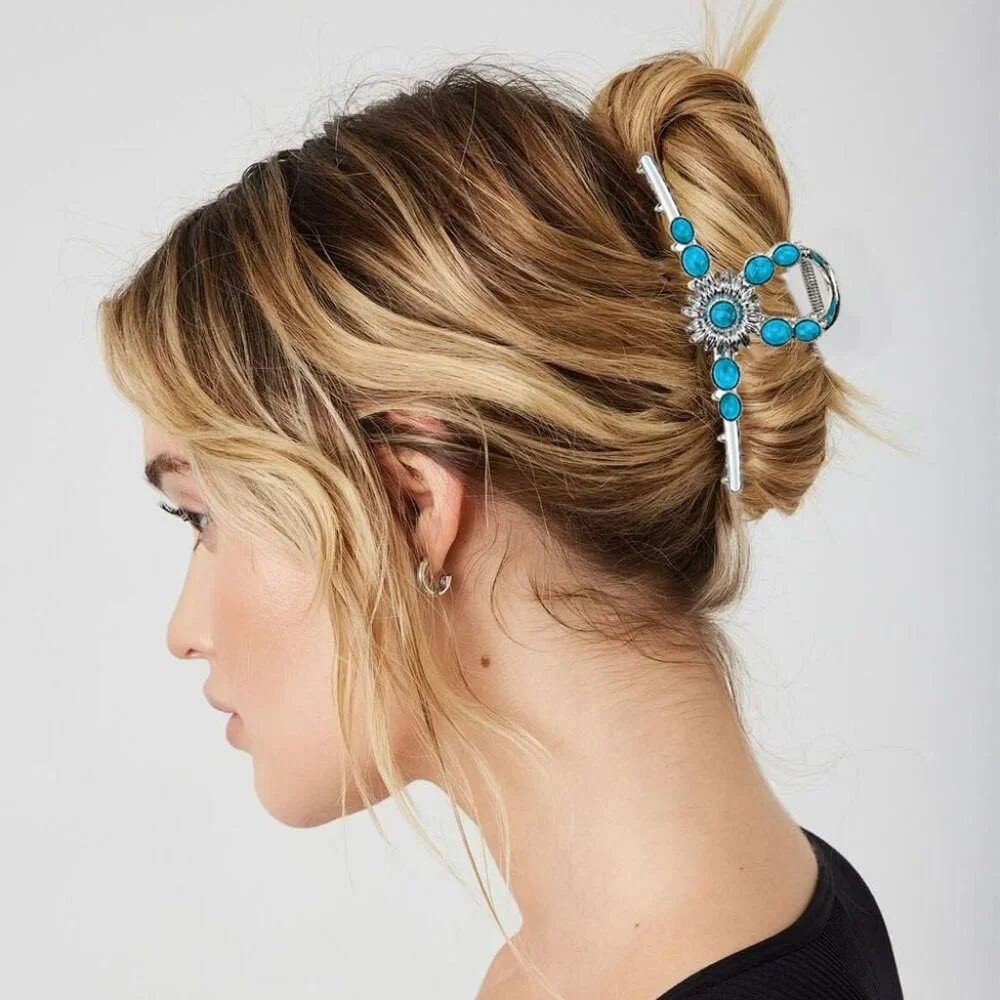 2 Turquoise Blue Stone‎ Sun Hair Claw Clip Metal Retro Style Hairpin Hair Clip